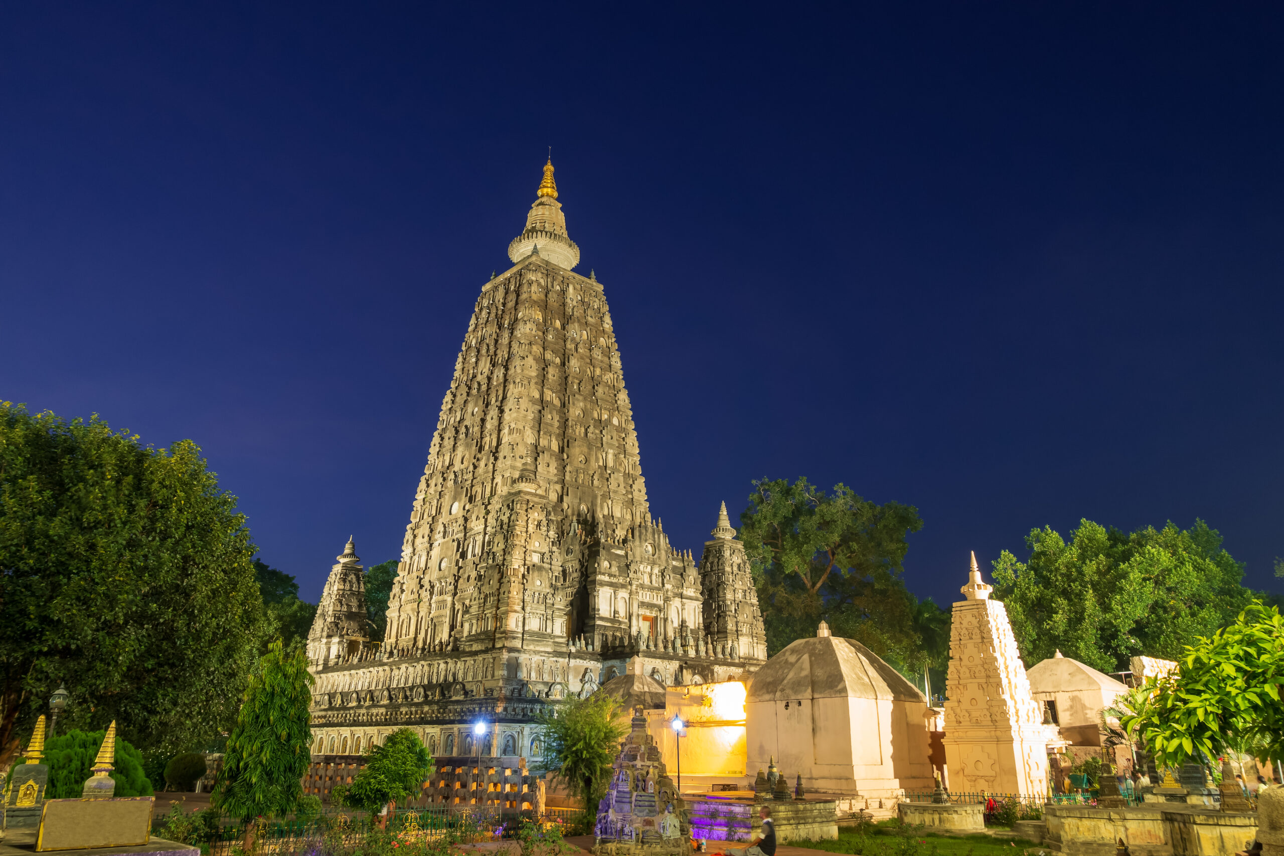 mahabodhi temple at night, bodh gaya, india. the site where gaut
